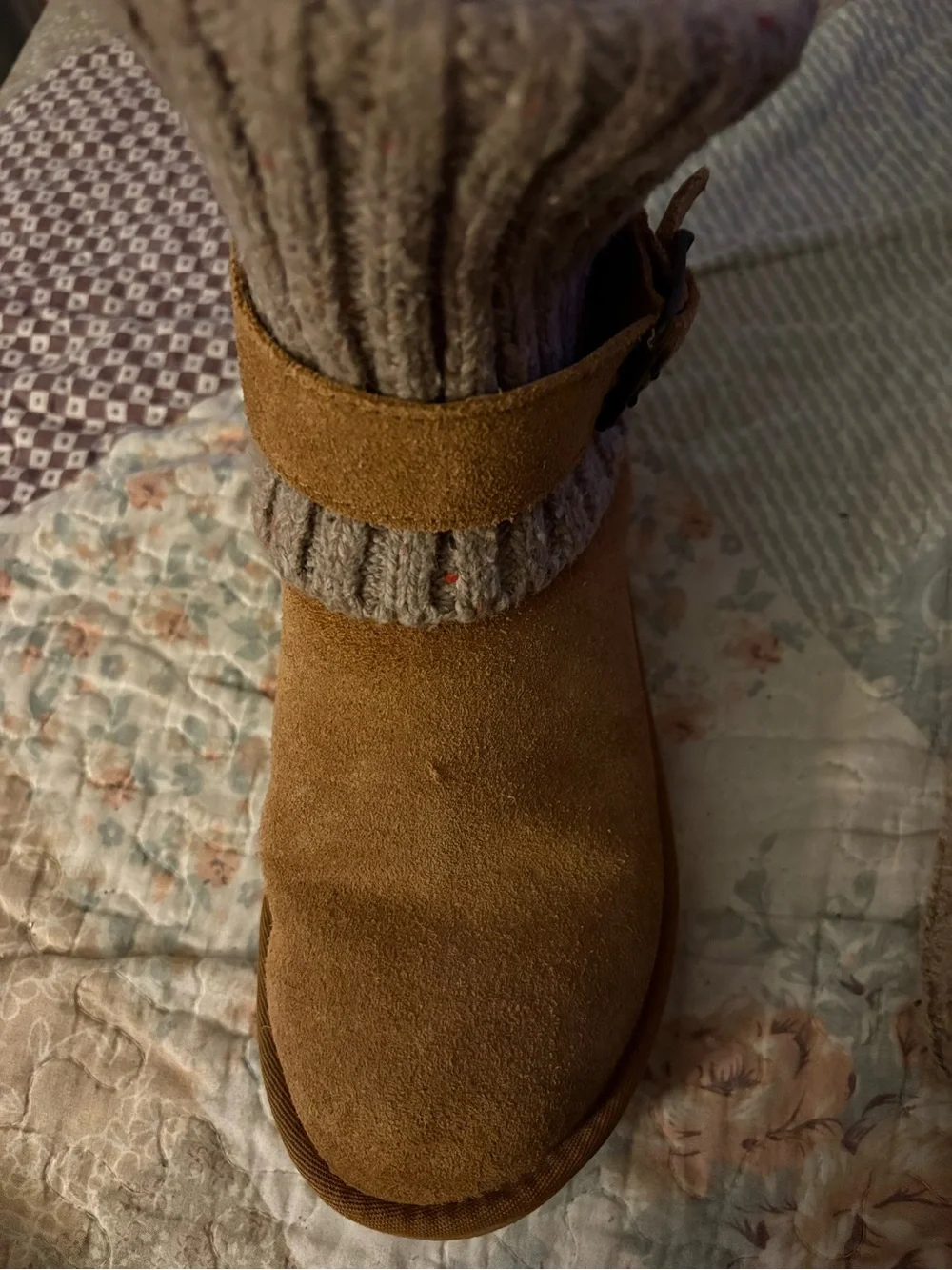 UGG Chestnut Suede Knit-Cuff Ankle Boots